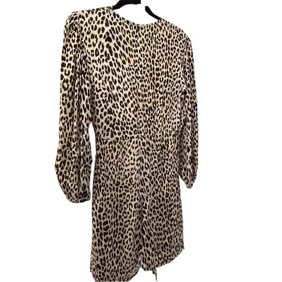 Maje Clair Leopard Print Ruffle Mini Dress Long Sleeve Animal Print Crepe XS NWT - Picture 5 of 14